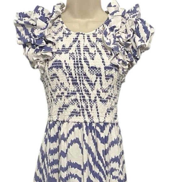 SAYLOR Pilar Smocked Midi Dress Medium Zebra Blue White Print - Picture 9 of 15